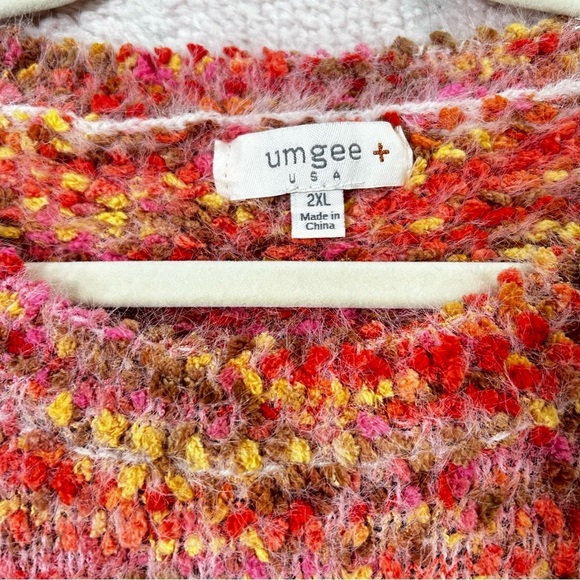 Umgee Vibrant Pink Orange Yellow Brown Autumn Sweater Size 2X Eyelash Knit Soft - Picture 3 of 10